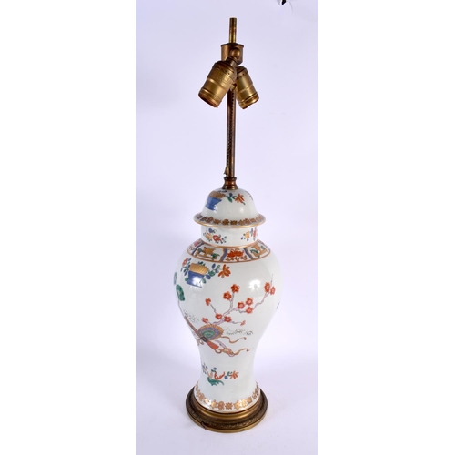 169 - A 19TH CENTURY FRENCH SAMSONS OF PARIS PORCELAIN LAMP painted in the Chinese export manner. 58 cm hi... 