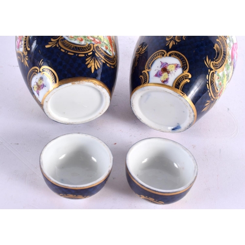 17 - A PAIR OF 19TH CENTURY SAMSONS OF PARIS PORCELAIN TEA CANISTERS AND COVERS painted in the Worcester ... 