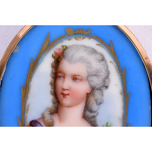 173 - A 19TH CENTURY FRENCH SEVRES STYLE PARIS PORCELAIN PLAQUE painted with a female. 9.5 cm x 7 cm.