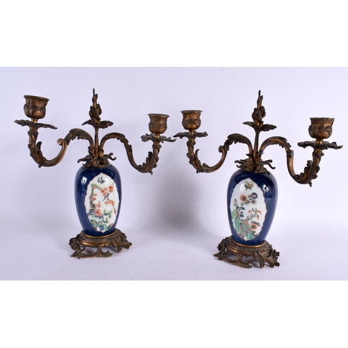 180 - A PAIR OF 19TH CENTURY FRENCH SAMSONS OF PARIS PORCELAIN CANDLEABRA mounted in French bronze in the ... 