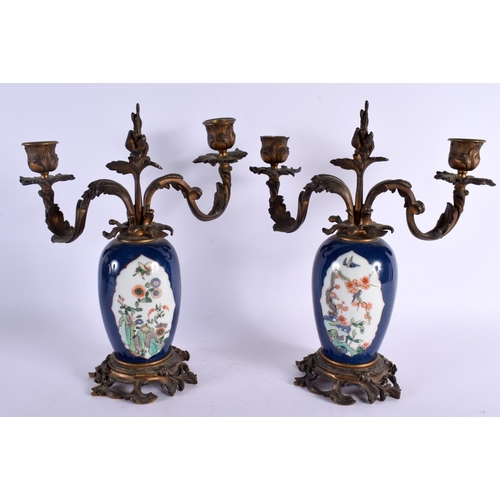 180 - A PAIR OF 19TH CENTURY FRENCH SAMSONS OF PARIS PORCELAIN CANDLEABRA mounted in French bronze in the ... 