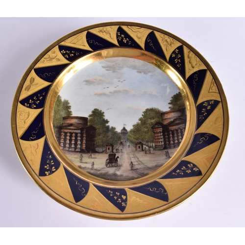 181 - A FINE SET OF SIX EARLY 19TH CENTURY FRENCH PARIS PORCELAIN PLATES painted with assorted scenes. 22 ... 