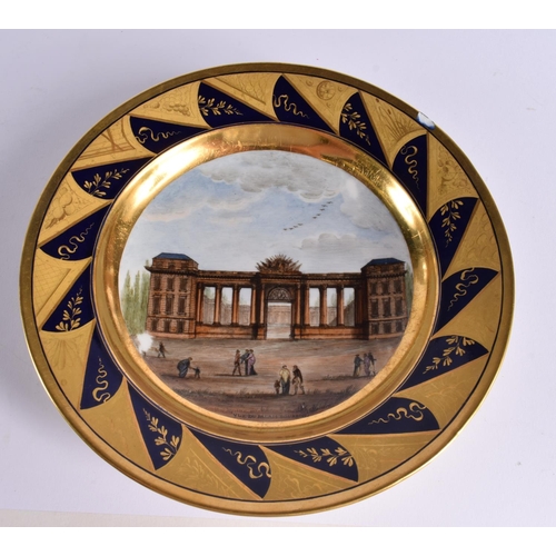 181 - A FINE SET OF SIX EARLY 19TH CENTURY FRENCH PARIS PORCELAIN PLATES painted with assorted scenes. 22 ... 