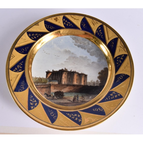 181 - A FINE SET OF SIX EARLY 19TH CENTURY FRENCH PARIS PORCELAIN PLATES painted with assorted scenes. 22 ... 