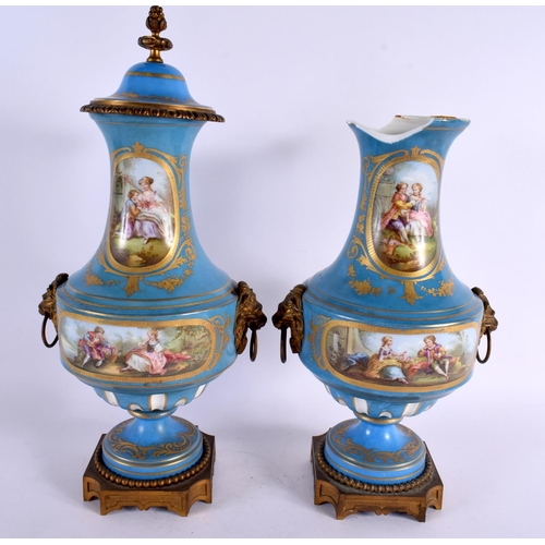 187 - A PAIR OF 19TH CENTURY FRENCH SEVRES PORCELAIN VASES AND COVERS with bronze mounts, painted with fig... 