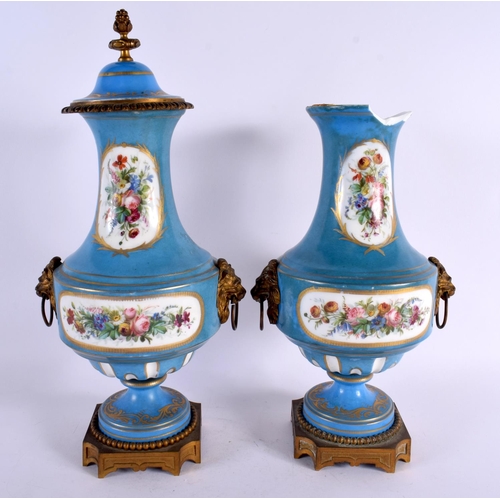 187 - A PAIR OF 19TH CENTURY FRENCH SEVRES PORCELAIN VASES AND COVERS with bronze mounts, painted with fig... 