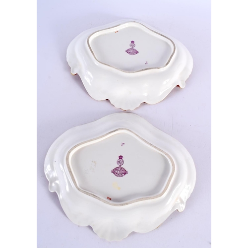 191 - Royal Worcester pair of shaped dishes and a matching plate painted with fruit outlined with raised g... 