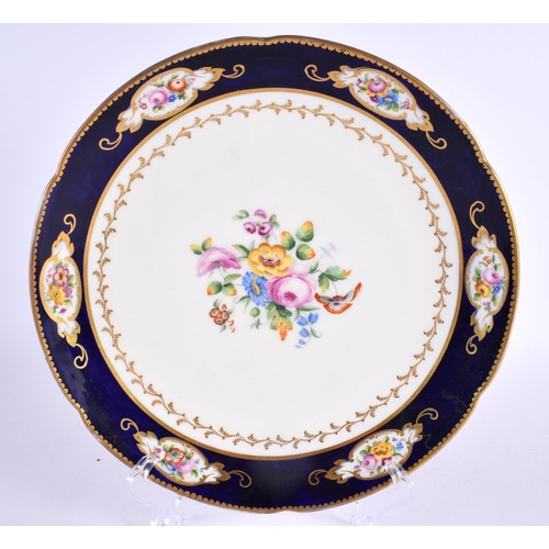 192 - Mid 19th century Coalport good plate painted with flowers probably by Wm Cook, under a cobalt blue b... 