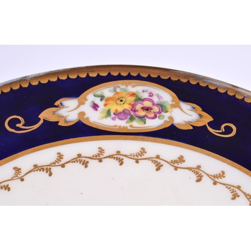 192 - Mid 19th century Coalport good plate painted with flowers probably by Wm Cook, under a cobalt blue b... 