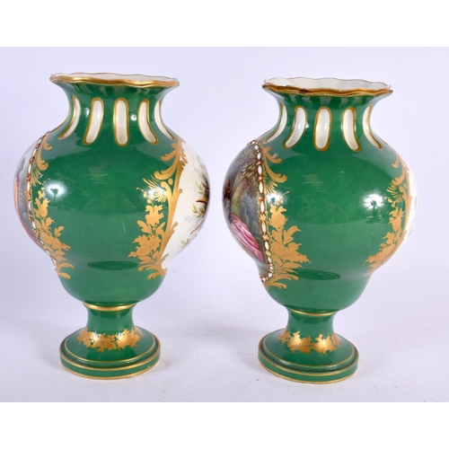 193 - Mid 19th century Coalport fine pair of vases in Sevres style painted with Wattuesque of young lovers... 