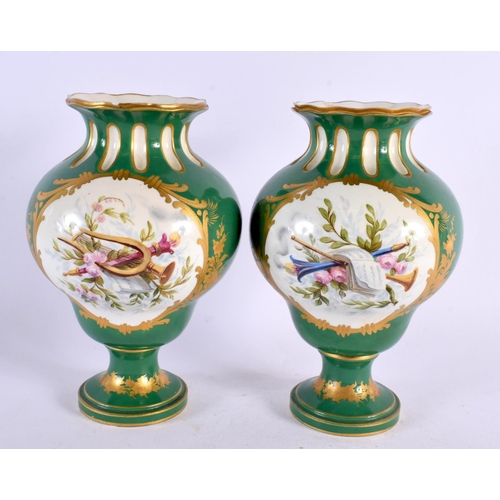 193 - Mid 19th century Coalport fine pair of vases in Sevres style painted with Wattuesque of young lovers... 