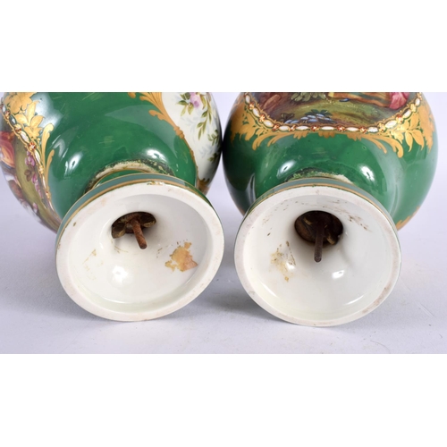 193 - Mid 19th century Coalport fine pair of vases in Sevres style painted with Wattuesque of young lovers... 