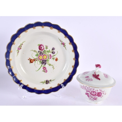 194 - 18th century Worcester sugar bowl and cover painted with puce flowers, probably London decorated and... 