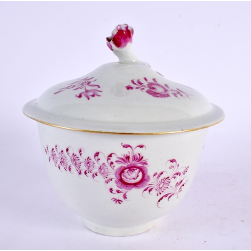 194 - 18th century Worcester sugar bowl and cover painted with puce flowers, probably London decorated and... 