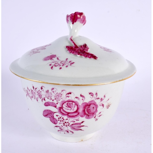 194 - 18th century Worcester sugar bowl and cover painted with puce flowers, probably London decorated and... 