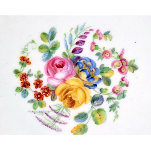 197 - 18th century Coalport plate painted with flowers under a rose pompadour border, the flowers by Wm Co... 