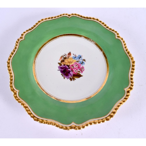 198 - Early 19th c. Worcester Flight Barr and Barr gadroon plates painted with flowers under an apple gree... 