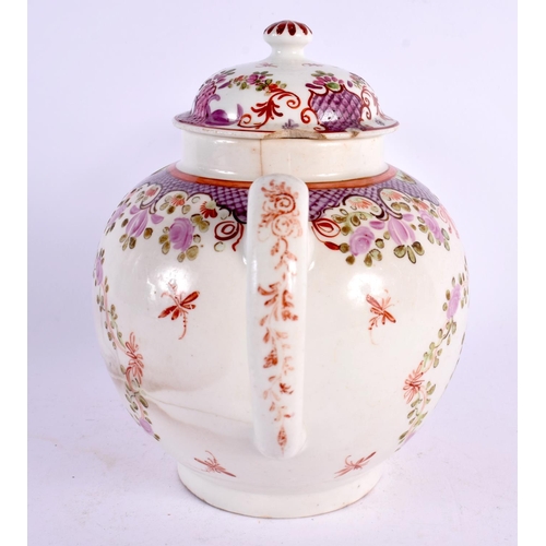 199 - 18th c. Lowestoft teapot and cover painted with a Curtis type pattern. 16cm high.