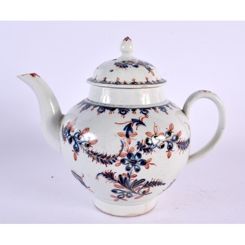 200 - 18th century Liverpool teapot and cover painted in imari style. 13cm high.