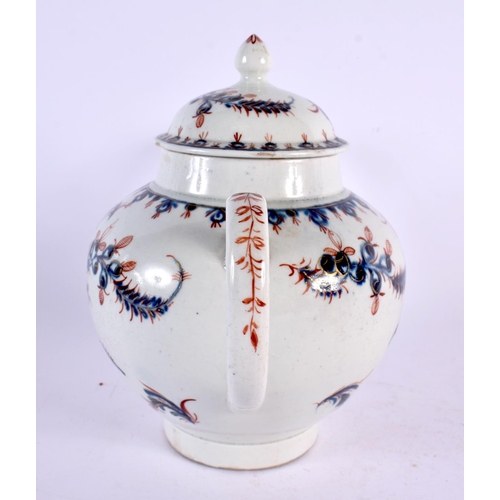 200 - 18th century Liverpool teapot and cover painted in imari style. 13cm high.