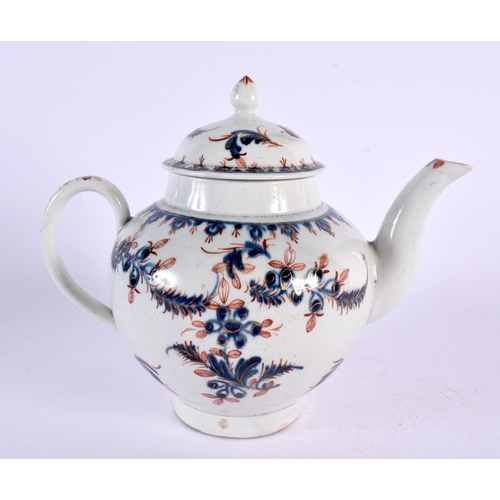 200 - 18th century Liverpool teapot and cover painted in imari style. 13cm high.