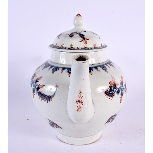 200 - 18th century Liverpool teapot and cover painted in imari style. 13cm high.