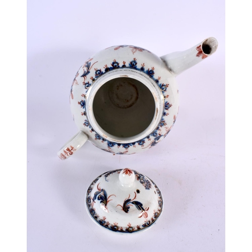 200 - 18th century Liverpool teapot and cover painted in imari style. 13cm high.