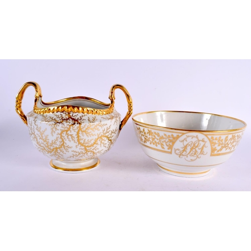 202 - Flight Barr and Barr sucrier elaborately gilded and a Flight Barr and Barr bowl with gilded initials... 