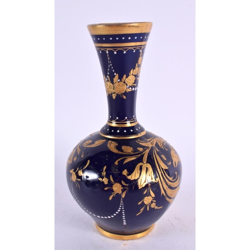 204 - 19th century Vienna vase painted with a scene on a blue ground. 14.5cm high.