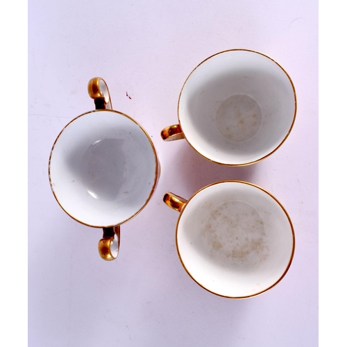 206 - Early 19th century Spode two handled pedestal cup with welled saucer and two Spode cups and saucers ... 