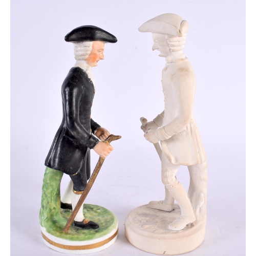 216 - Late 18th century Derby biscuit figure of a Dr. Syntax and another Derby figure of a coloured Dr. Sy... 