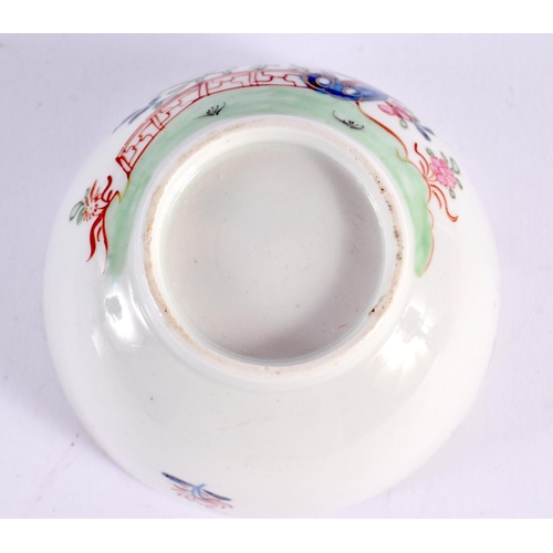 218 - 18th century Lowestoft teabowl and saucer painted a Redgrave style pattern. Teabowl is 5cm high. Sau... 