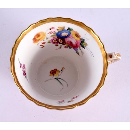 221 - Early 19th century Chamberlain coffee cup and saucer painted with flowers on a crimson and raised gi... 