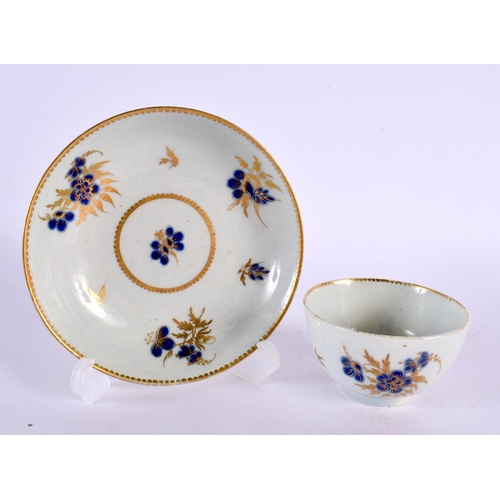 223 - Late 18th century Flight Barr shankered cups and saucers or trios and a plain blue and gilt teabowl ... 