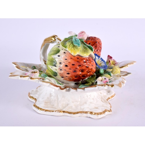 226 - Coalport rare inkstand moulded in the form of strawberries, one as a pen holder, the other with cove... 