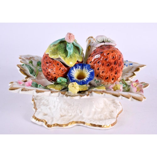 226 - Coalport rare inkstand moulded in the form of strawberries, one as a pen holder, the other with cove... 