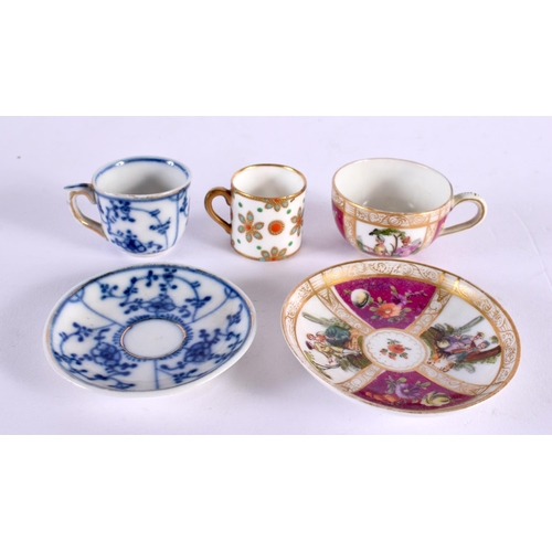 227 - Late 19th century two German miniature cups and saucers one with a Watteauesque panels and a small j... 