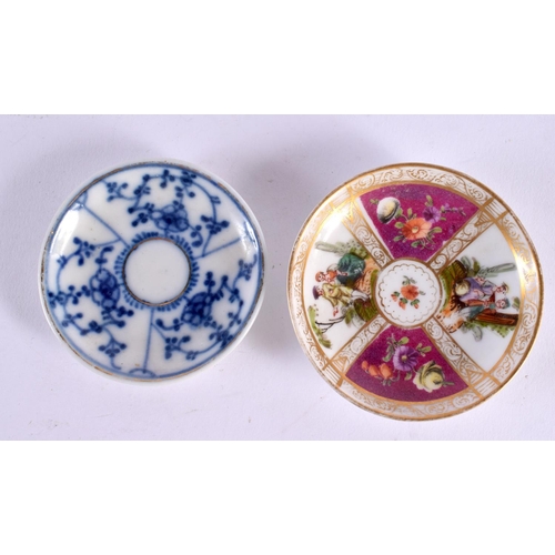 227 - Late 19th century two German miniature cups and saucers one with a Watteauesque panels and a small j... 