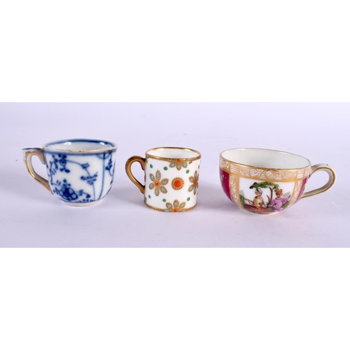 227 - Late 19th century two German miniature cups and saucers one with a Watteauesque panels and a small j... 