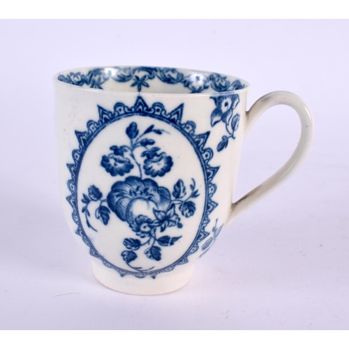 231 - 18th century Caughley coffee cup printed with the Fruit and Wreath pattern and a Spoon Tray and a Te... 