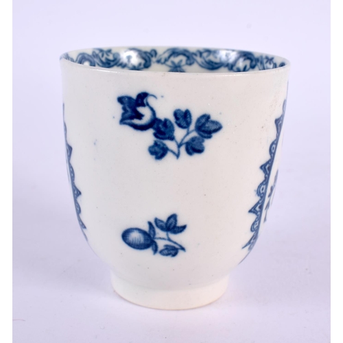 231 - 18th century Caughley coffee cup printed with the Fruit and Wreath pattern and a Spoon Tray and a Te... 