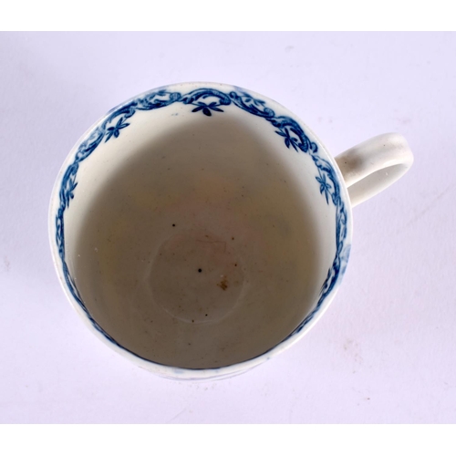 231 - 18th century Caughley coffee cup printed with the Fruit and Wreath pattern and a Spoon Tray and a Te... 