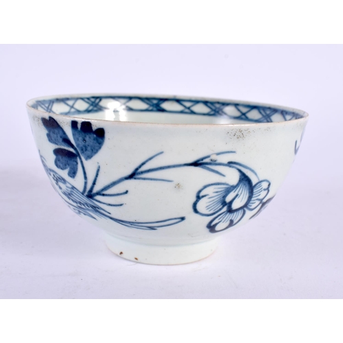 232 - 18th century Liverpool teabowl and saucer painted with the bird in branches. Teabowl is 5cm high. Sa... 