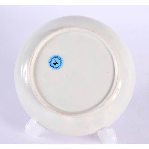 233 - 18th century Lowestoft teabowl and saucer painted in blue with a holed rock and flowering tree. Teab... 