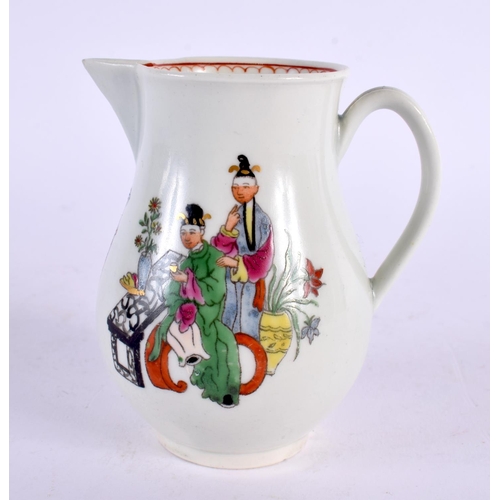 236 - 18th century Worcester sparrow beak jug printed and painted with the Chinese family. 9.5cm high.