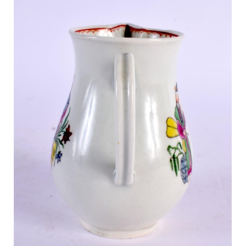 236 - 18th century Worcester sparrow beak jug printed and painted with the Chinese family. 9.5cm high.