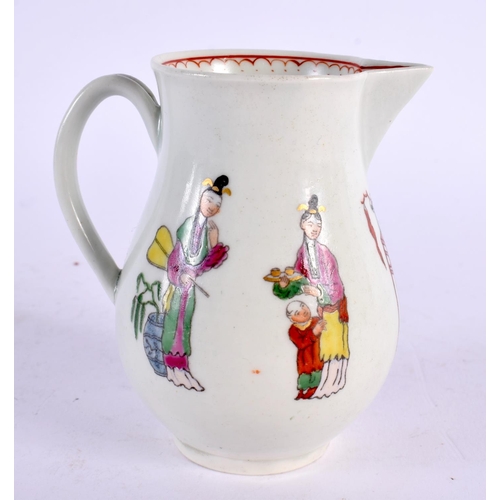 236 - 18th century Worcester sparrow beak jug printed and painted with the Chinese family. 9.5cm high.