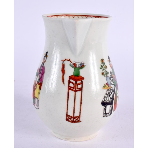 236 - 18th century Worcester sparrow beak jug printed and painted with the Chinese family. 9.5cm high.