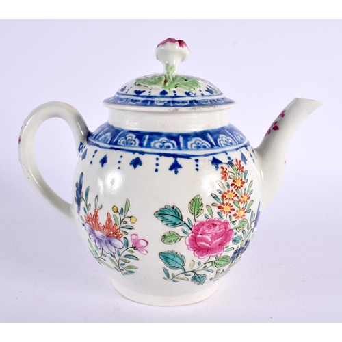 237 - 18th century Worcester teapot and cover painted in the factory with oriental style flowers, the dry ... 