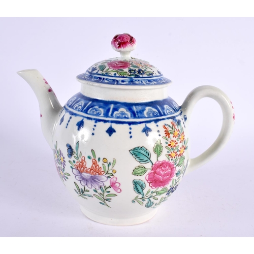 237 - 18th century Worcester teapot and cover painted in the factory with oriental style flowers, the dry ... 